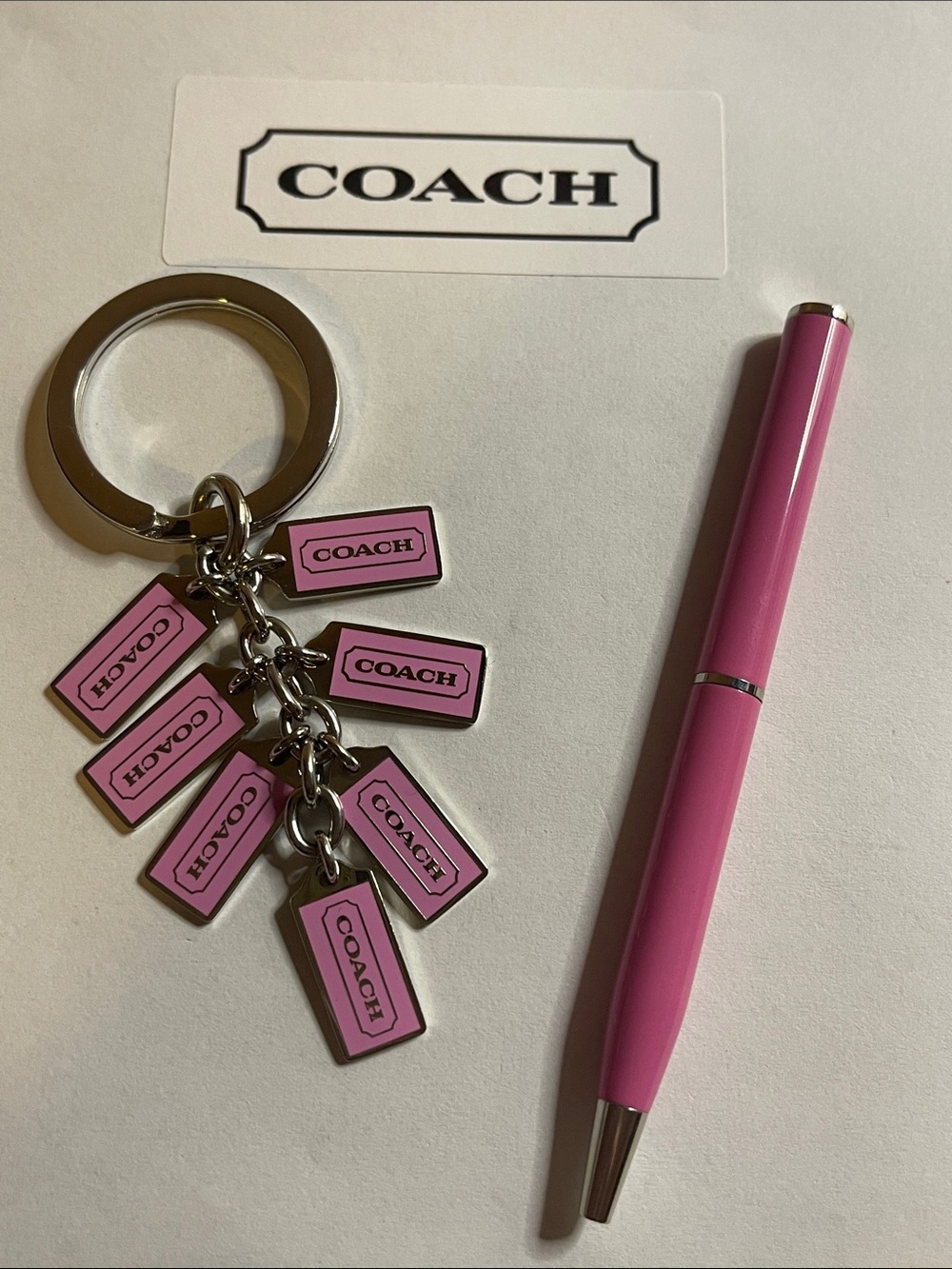 COACH Pink Logo Tag Keychain and Pink Coach Pen